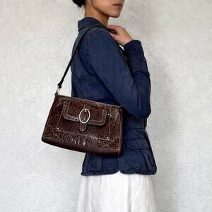 Vintage Y2K Franco Sarto Chocolate Brown Leather Croc Embossed Mini Purse